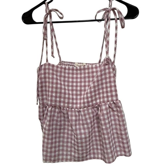 Pie In The Sky Tops - Pie in the Sky Pink Gingham Tie Strap Babydoll Peplum Top Size Large Cottagecore